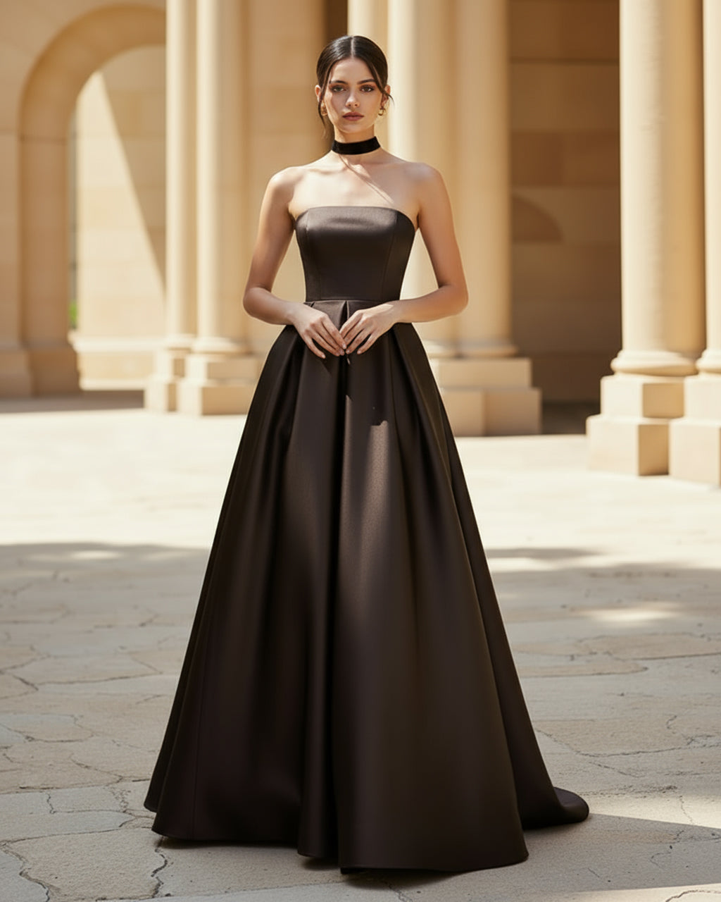 Elegant A Line Satin Strapless Evening Dress SOLACE