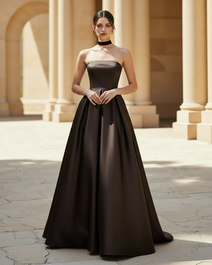 Elegant A Line Satin Strapless Evening Dress SOLACE