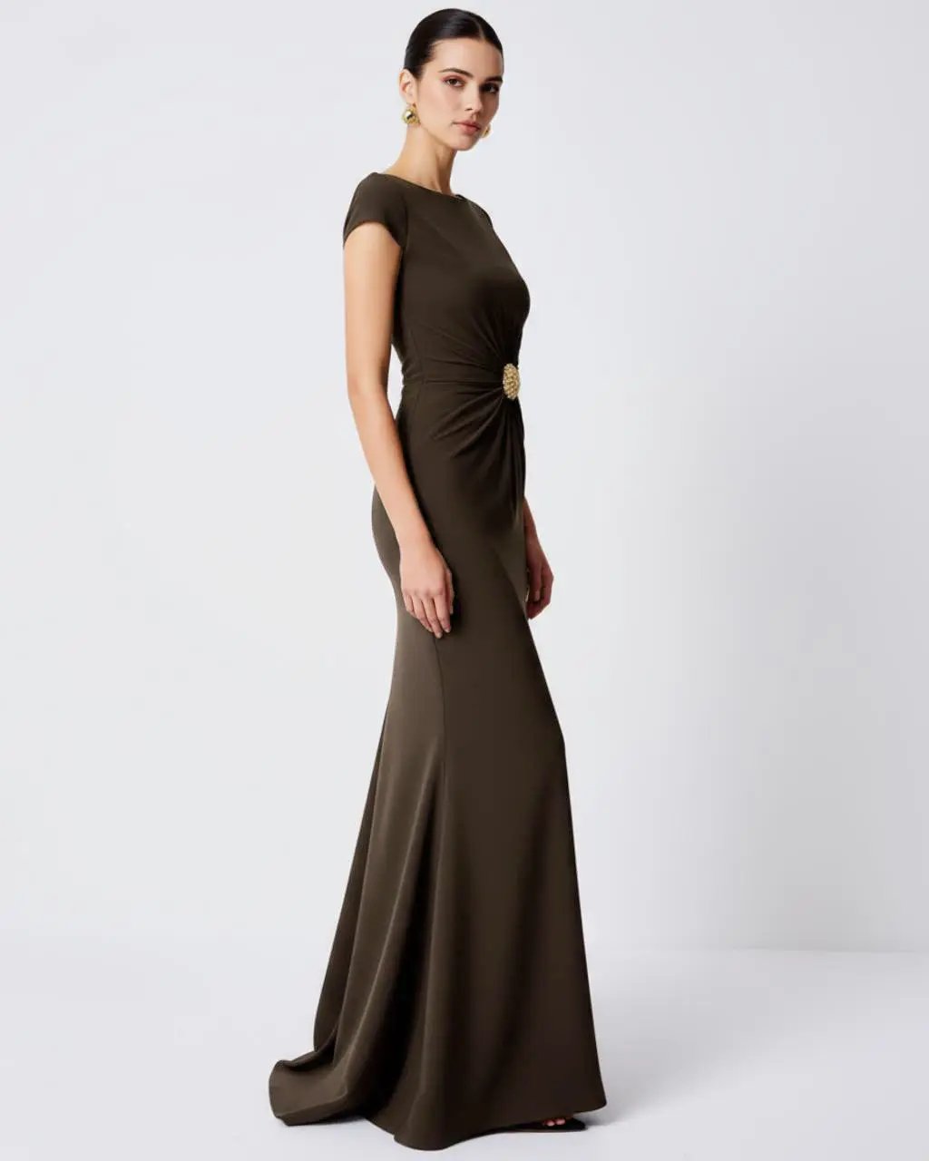 Boat Neck Decorative Pleat Dress SOLACE