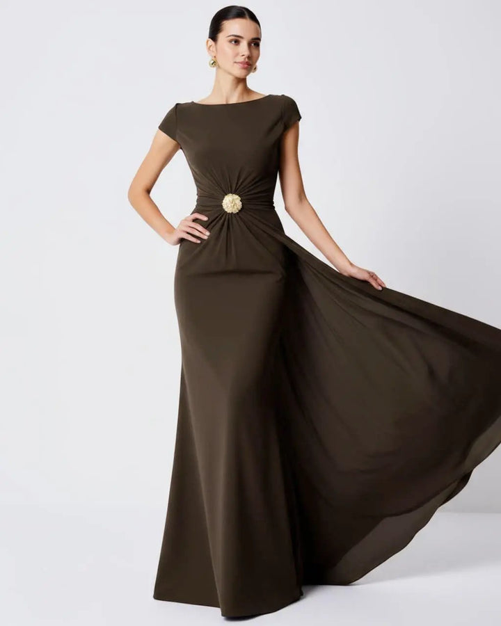 Boat Neck Decorative Pleat Dress SOLACE