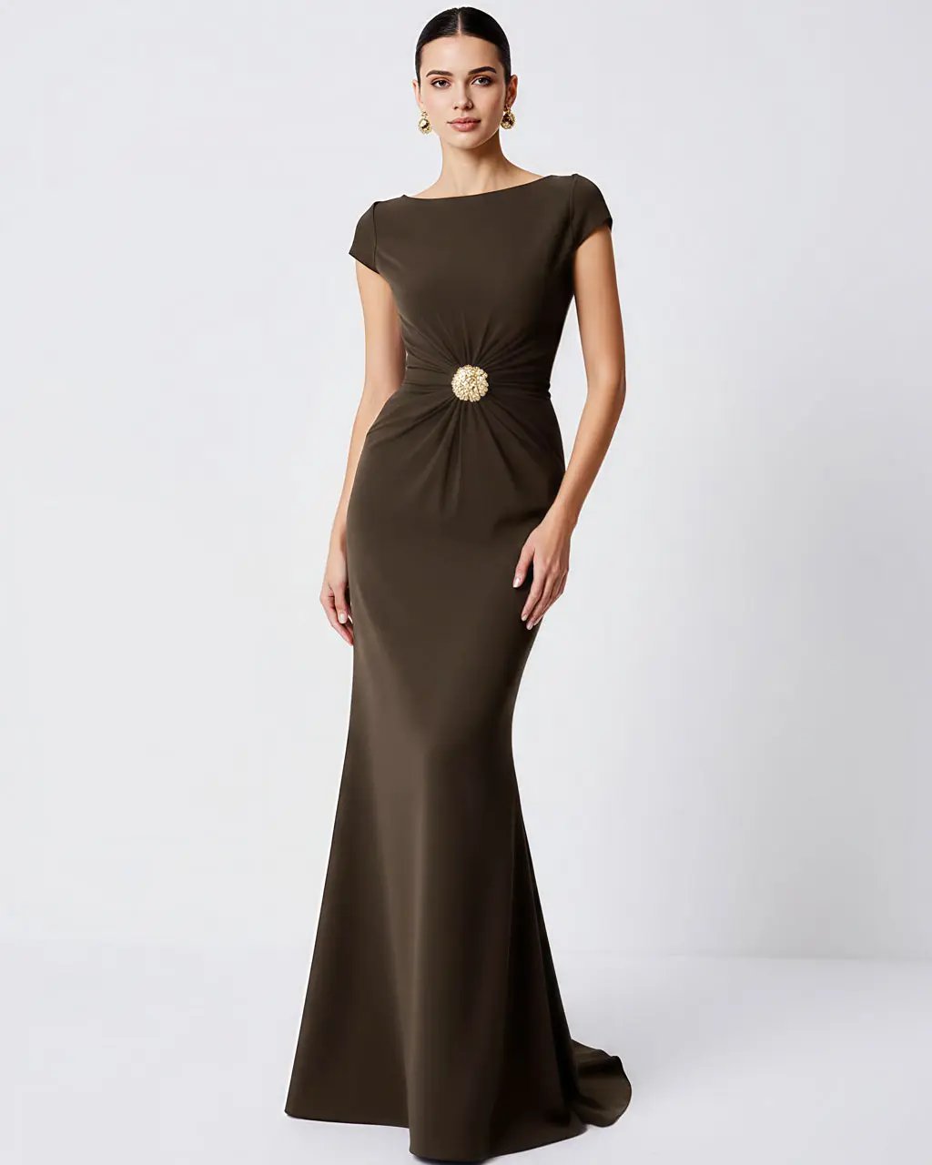 Boat Neck Decorative Pleat Dress SOLACE