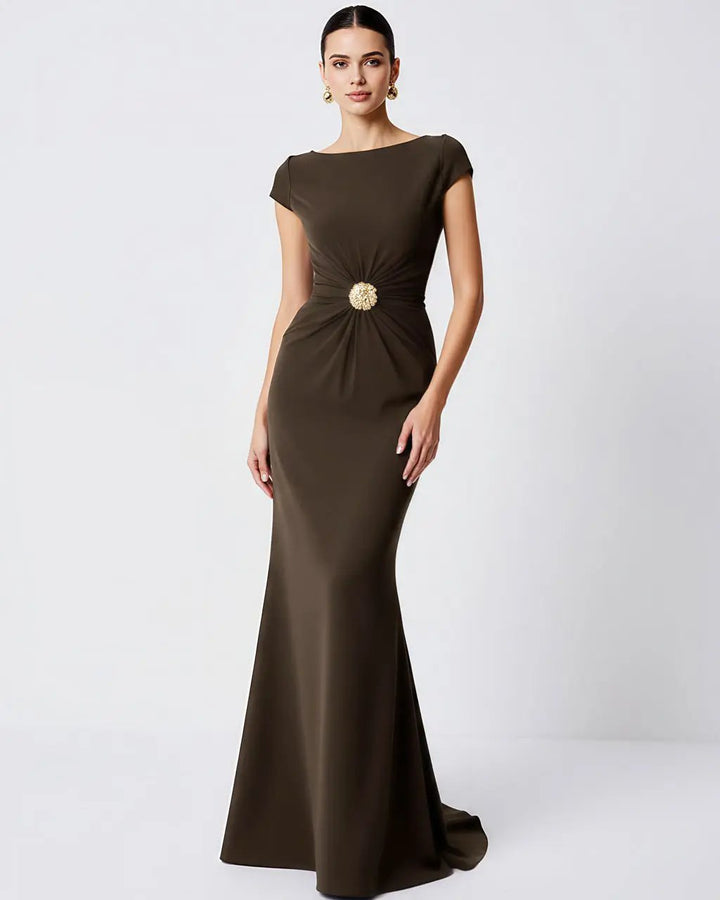 Boat Neck Decorative Pleat Dress SOLACE