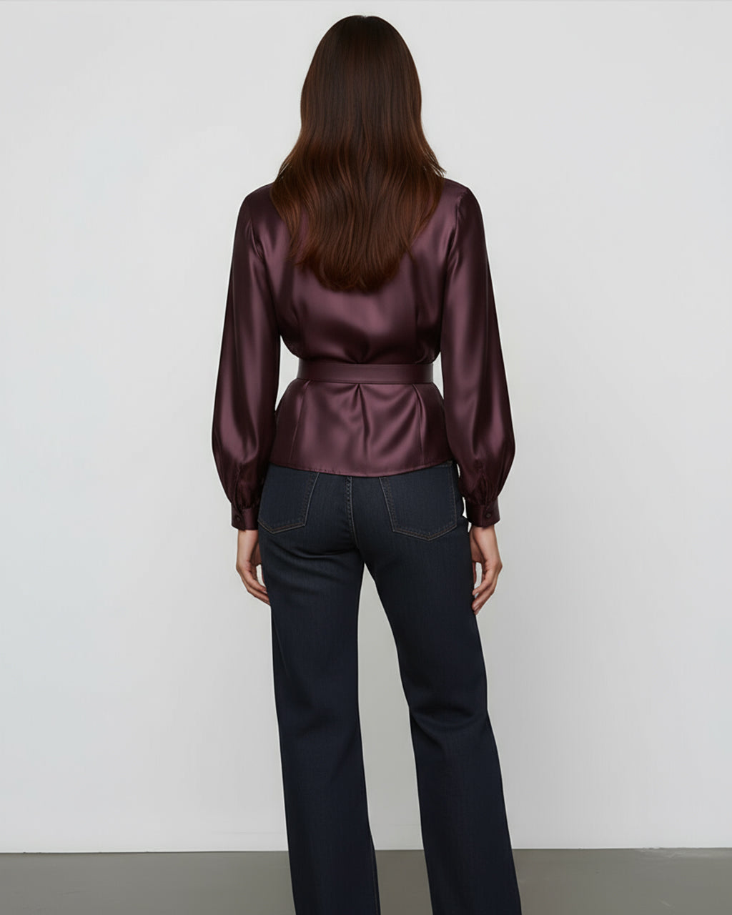 Wine Red Satin Belt Satin Wrap Top SOLACE