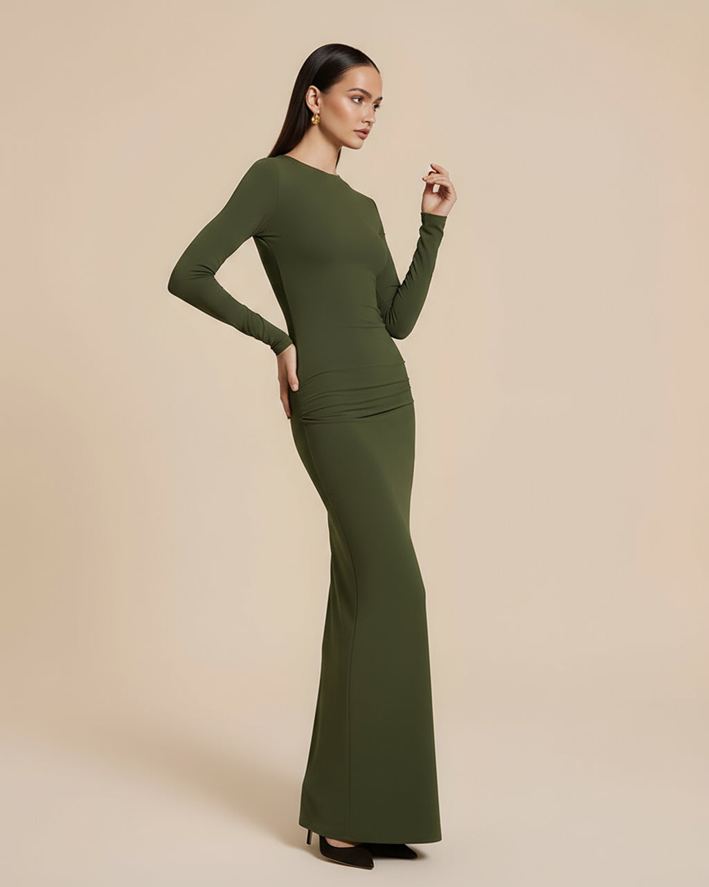 Green Long-Sleeve Mermaid Hem Bodycon Dress SOLACE