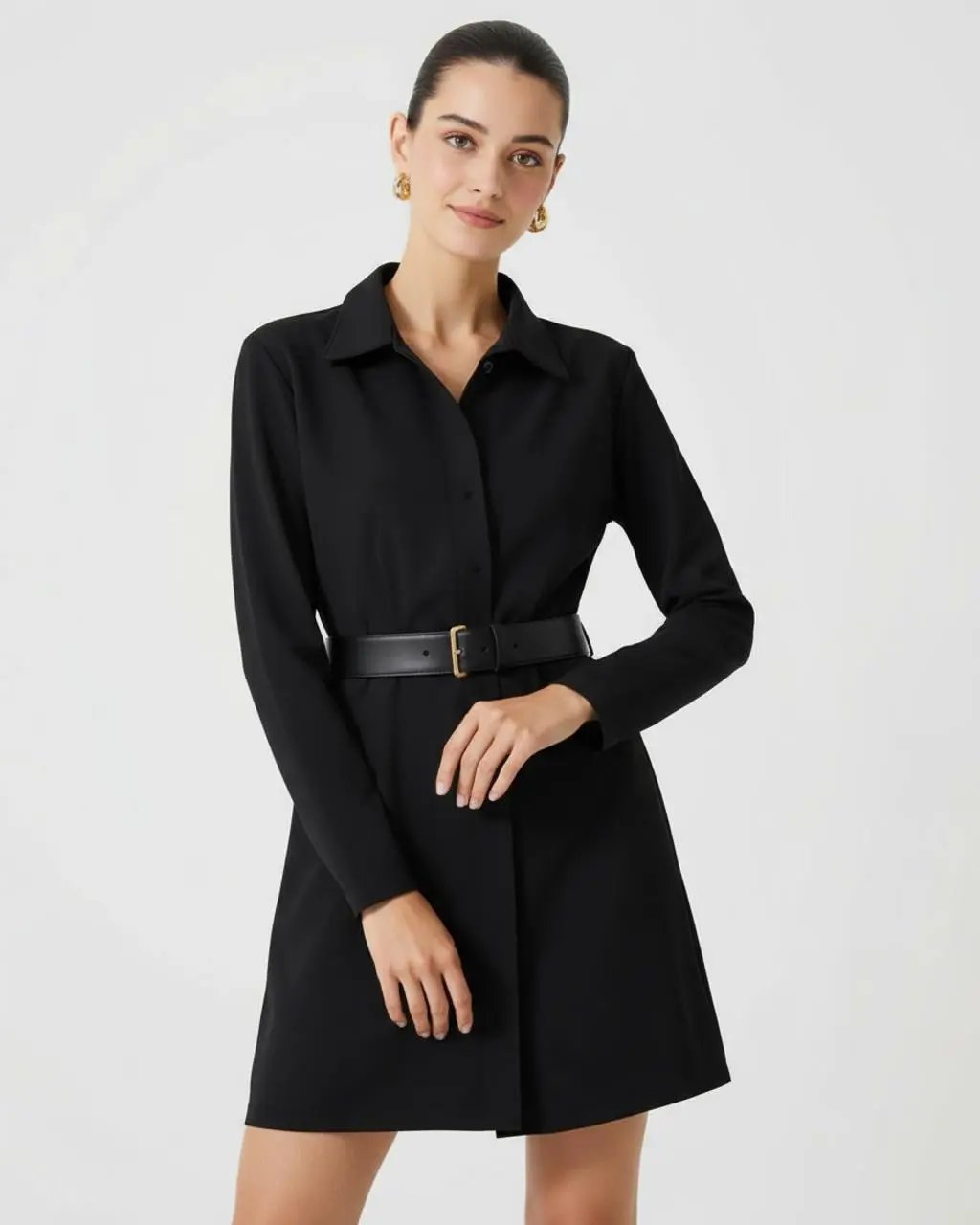 Lapel Belted Shirt Mini Dress SOLACE