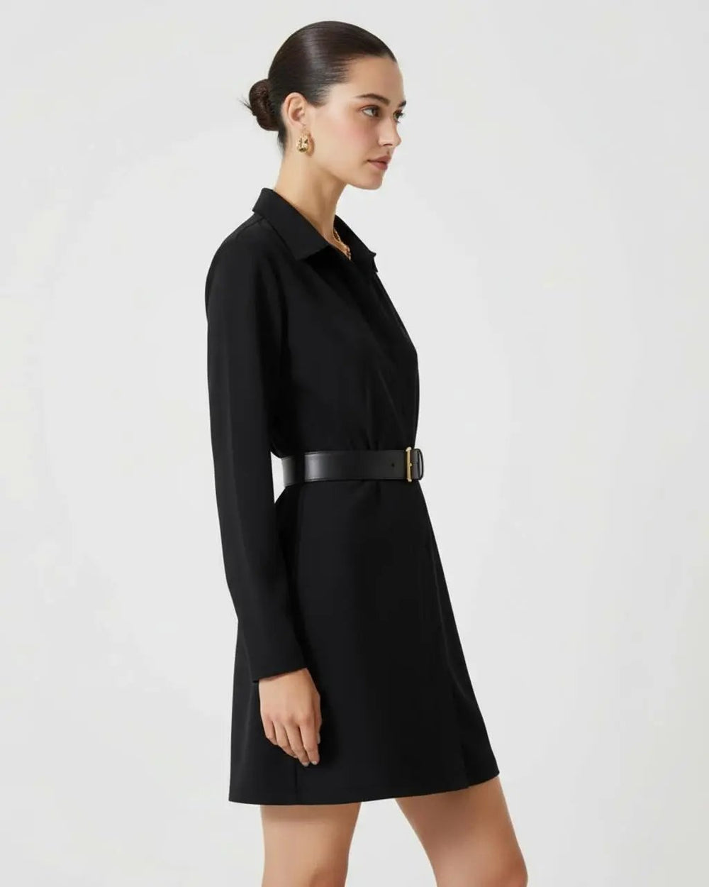 Lapel Belted Shirt Mini Dress SOLACE
