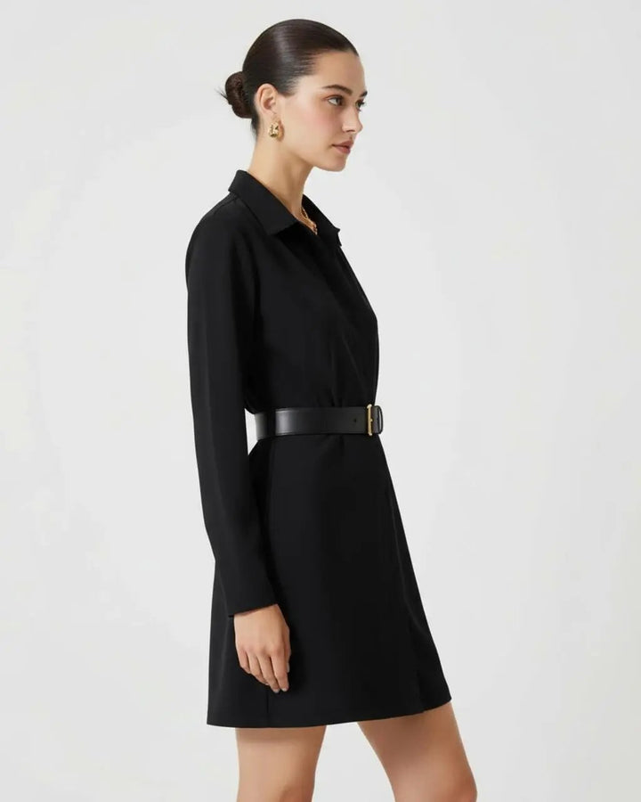 Lapel Belted Shirt Mini Dress SOLACE