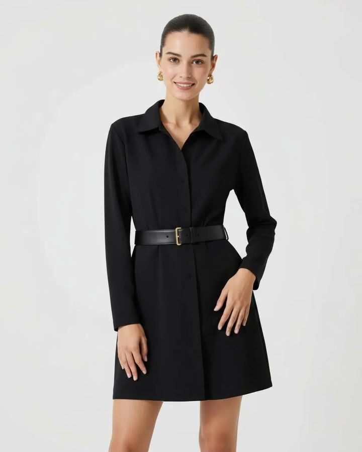 Lapel Belted Shirt Mini Dress SOLACE