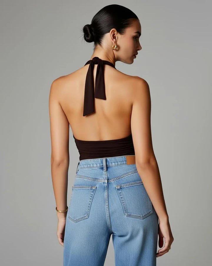 Soft Touch Halter V-Neck Backless Top SOLACE