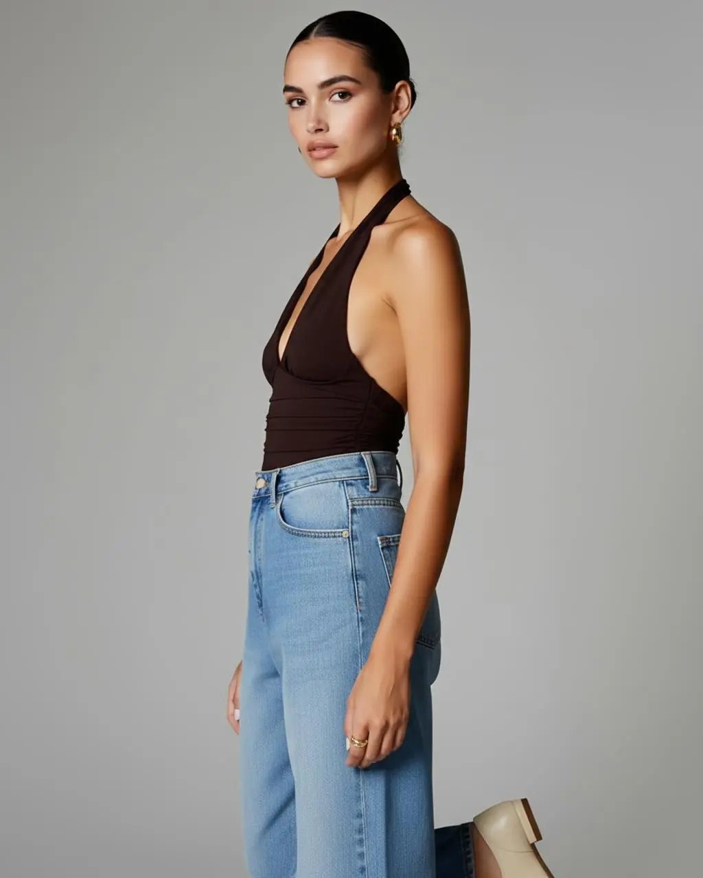 Soft Touch Halter V-Neck Backless Top SOLACE