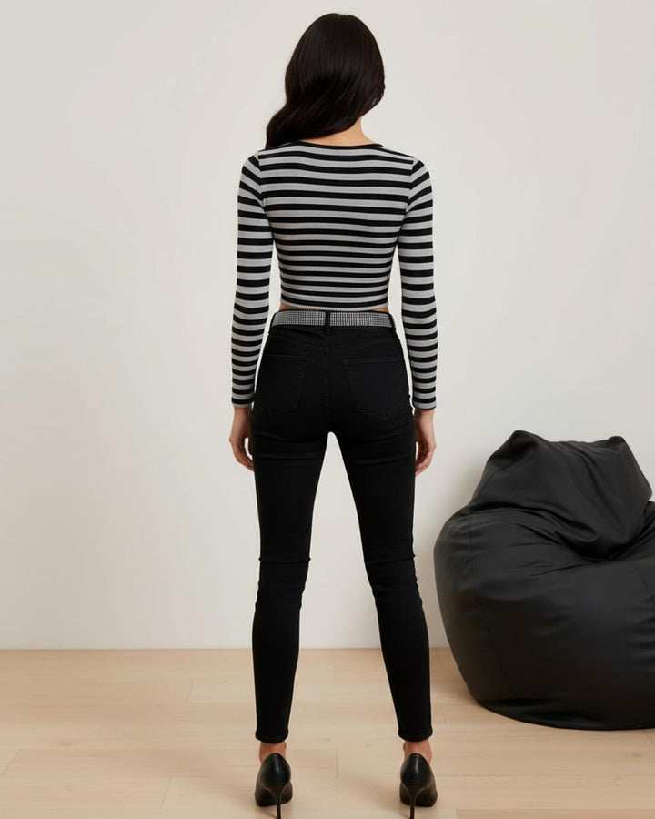 Black And White Stripe V Neck Crop Top SOLACE