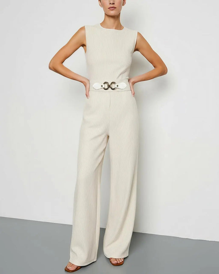 White Belted Wide-Leg Jumpsuit SOLACE