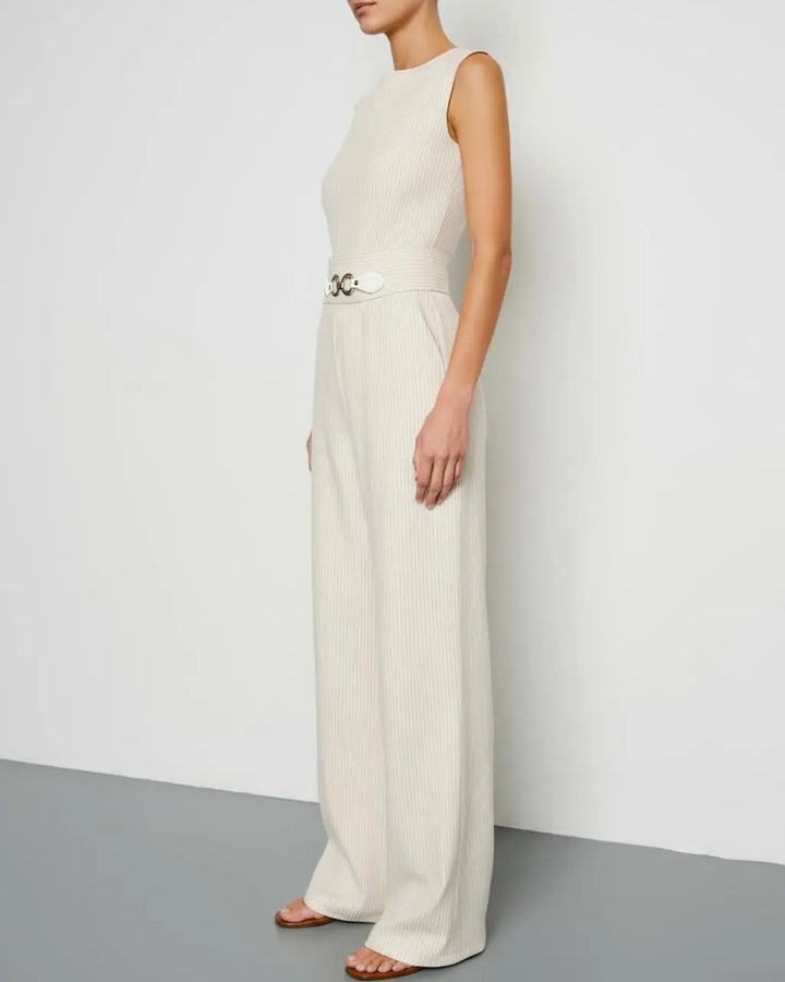 White Belted Wide-Leg Jumpsuit SOLACE