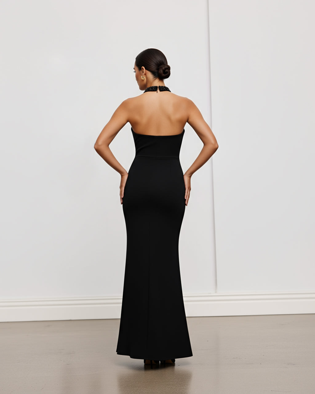 Black Beaded Halter Neck Mermaid Dress SOLACE