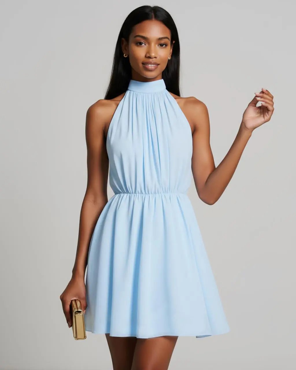 Halter Neck Fitted Waist Mini Dress SOLACE