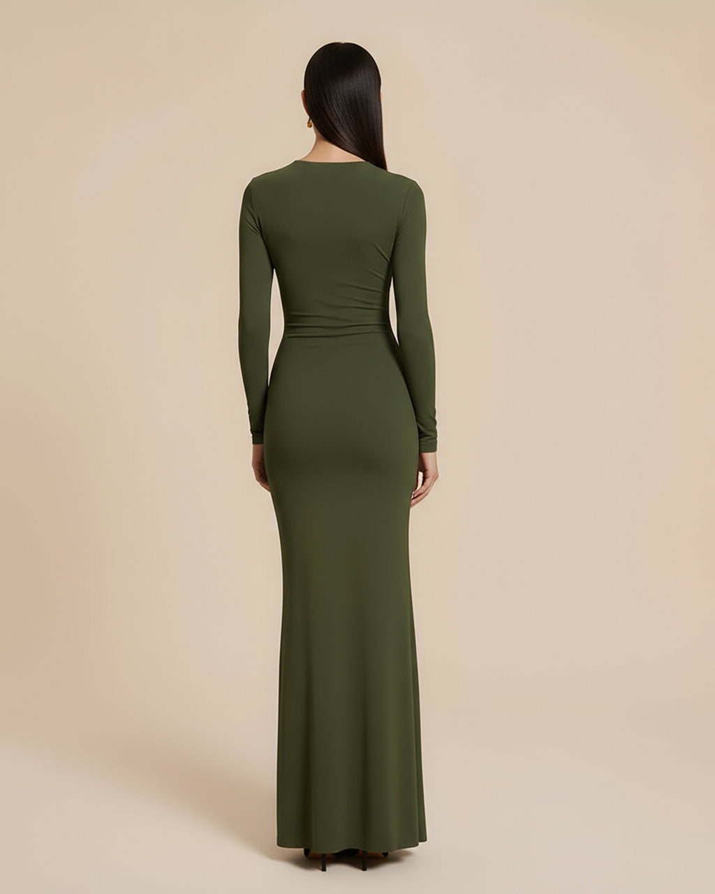 Green Long-Sleeve Mermaid Hem Bodycon Dress SOLACE