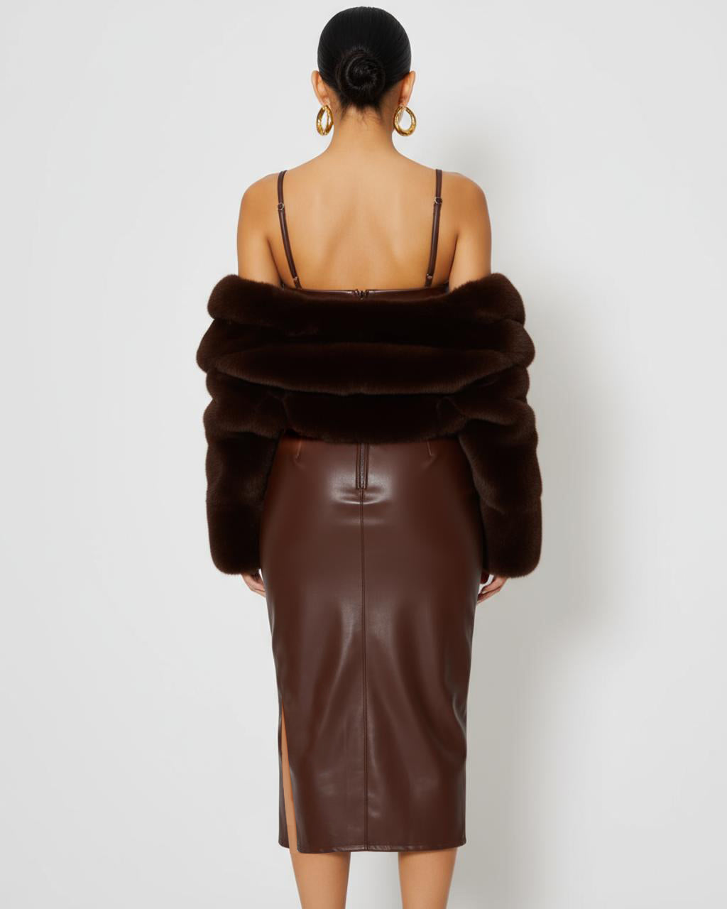 Brown Leather Strappy Midi Dress SOLACE