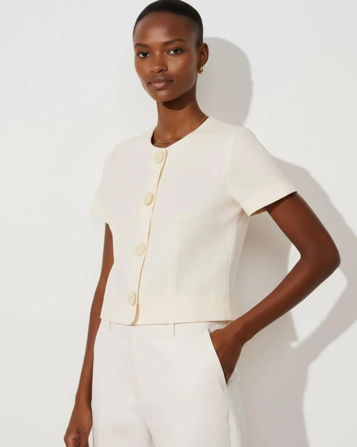 Crew-Neck Button Short Top SOLACE