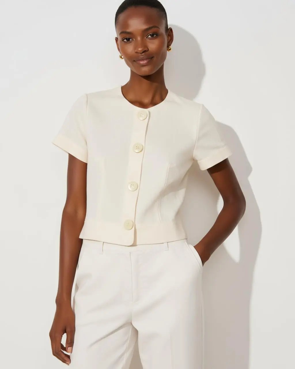 Crew-Neck Button Short Top SOLACE