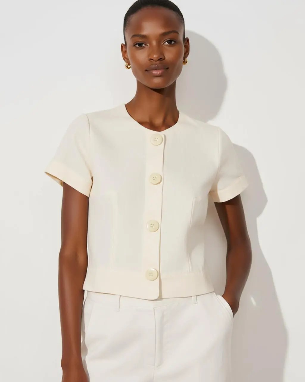 Crew-Neck Button Short Top SOLACE