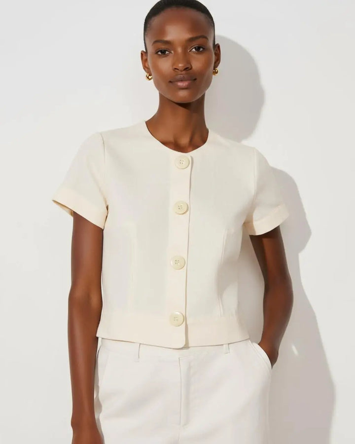 Crew-Neck Button Short Top SOLACE