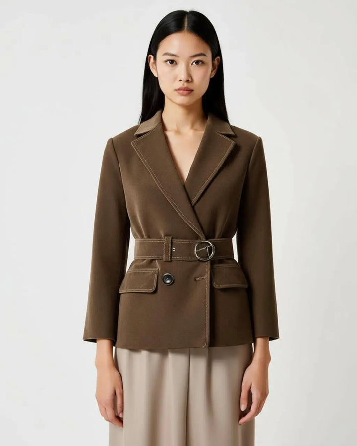 Brown Lace-Up Waistline Suit Jacket SOLACE