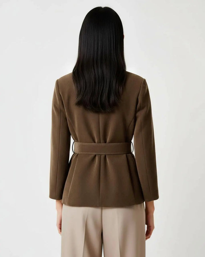 Brown Lace-Up Waistline Suit Jacket SOLACE