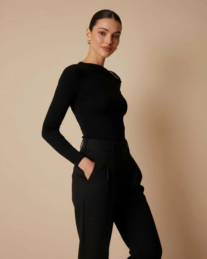 Black Asymmetric Twist-Shoulder Top SOLACE