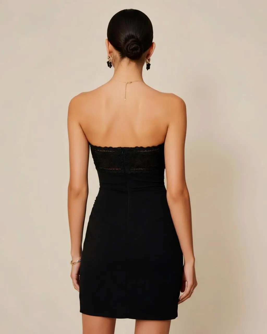 Black Lace Strapless Mini Dress SOLACE