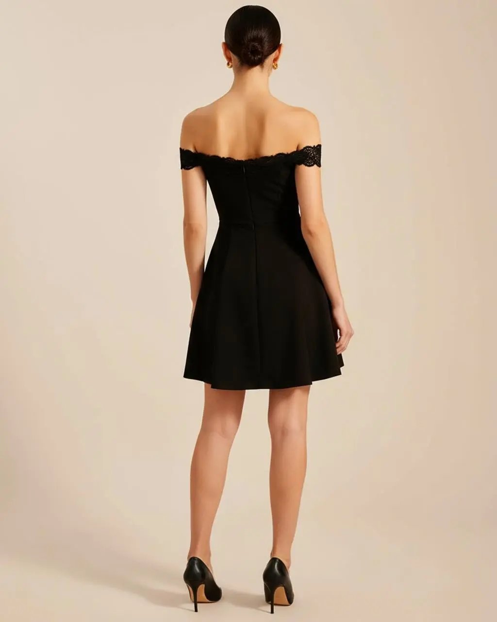 Black Lace Off-the-Shoulder Short Dress SOLACE