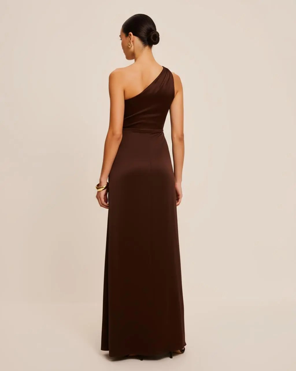 Brown One-Shoulder Side Slit Maxi Dress SOLACE