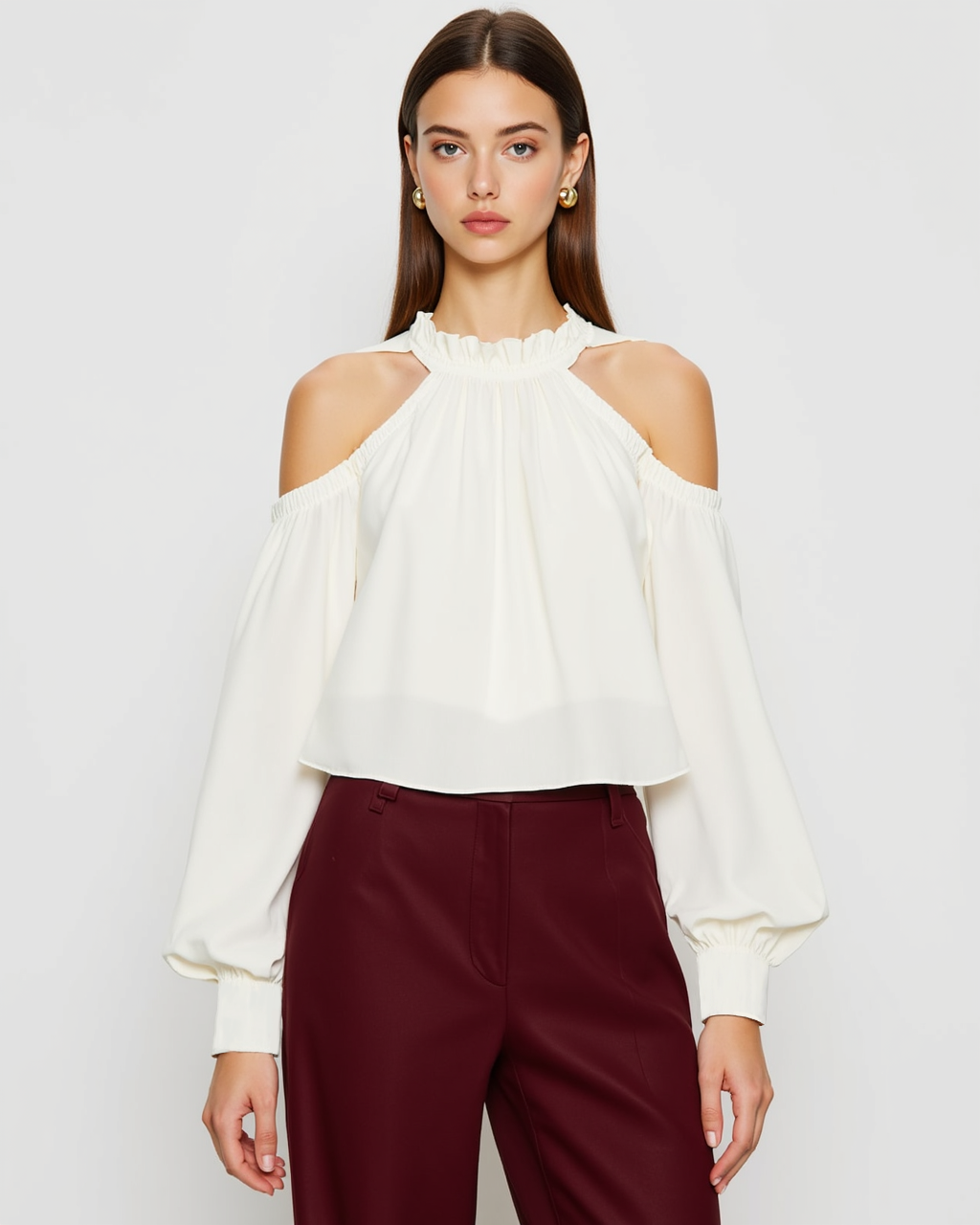 Cold Shoulder Halter Balloon-Sleeve Top SOLACE