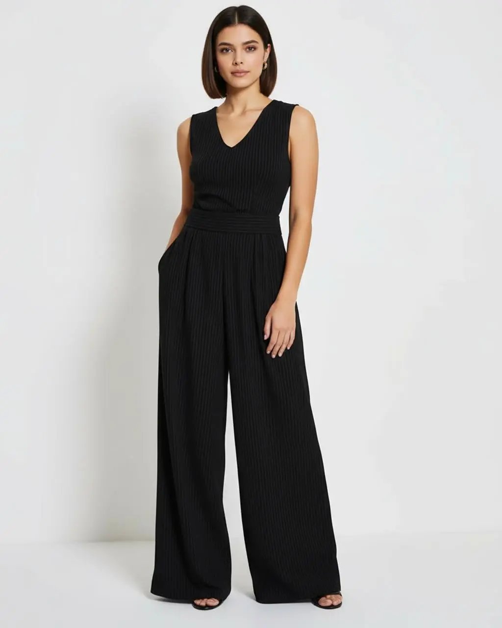 Pinstripe Vest Wide Leg Jumpsuit SOLACE