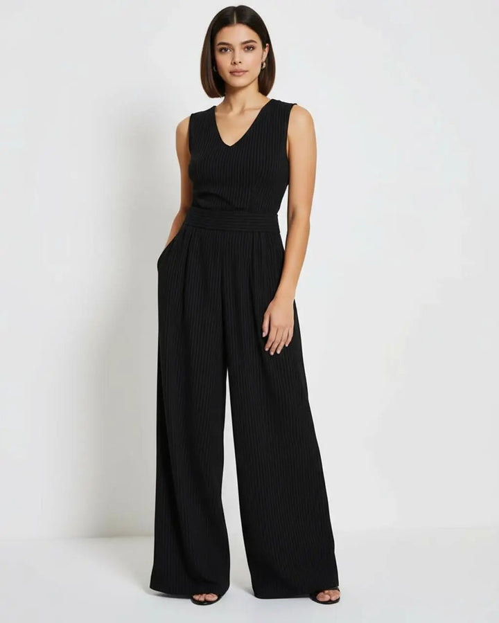 Pinstripe Vest Wide Leg Jumpsuit SOLACE