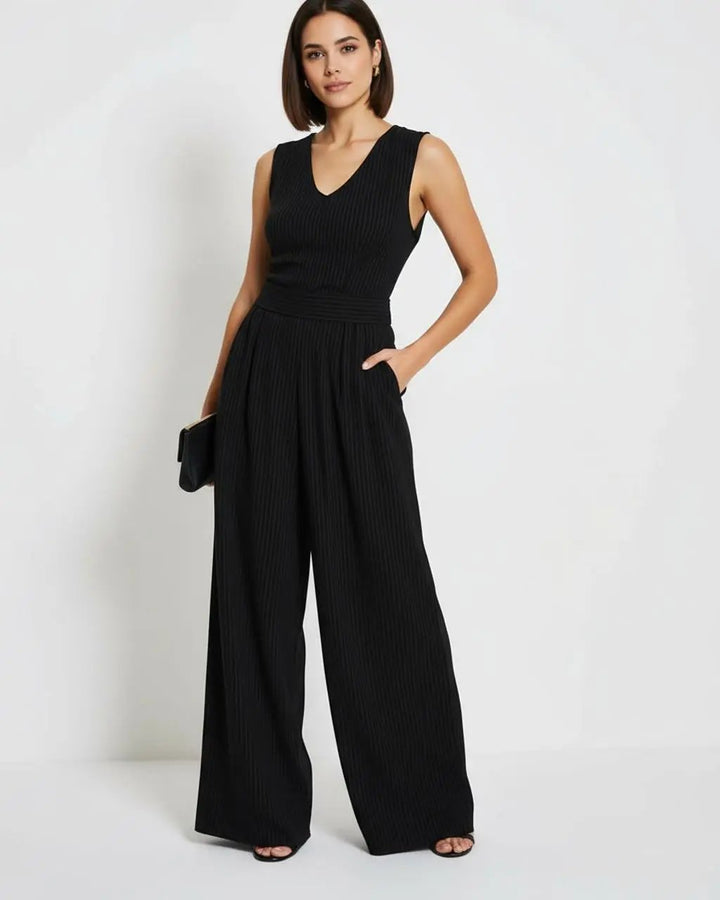 Pinstripe Vest Wide Leg Jumpsuit SOLACE