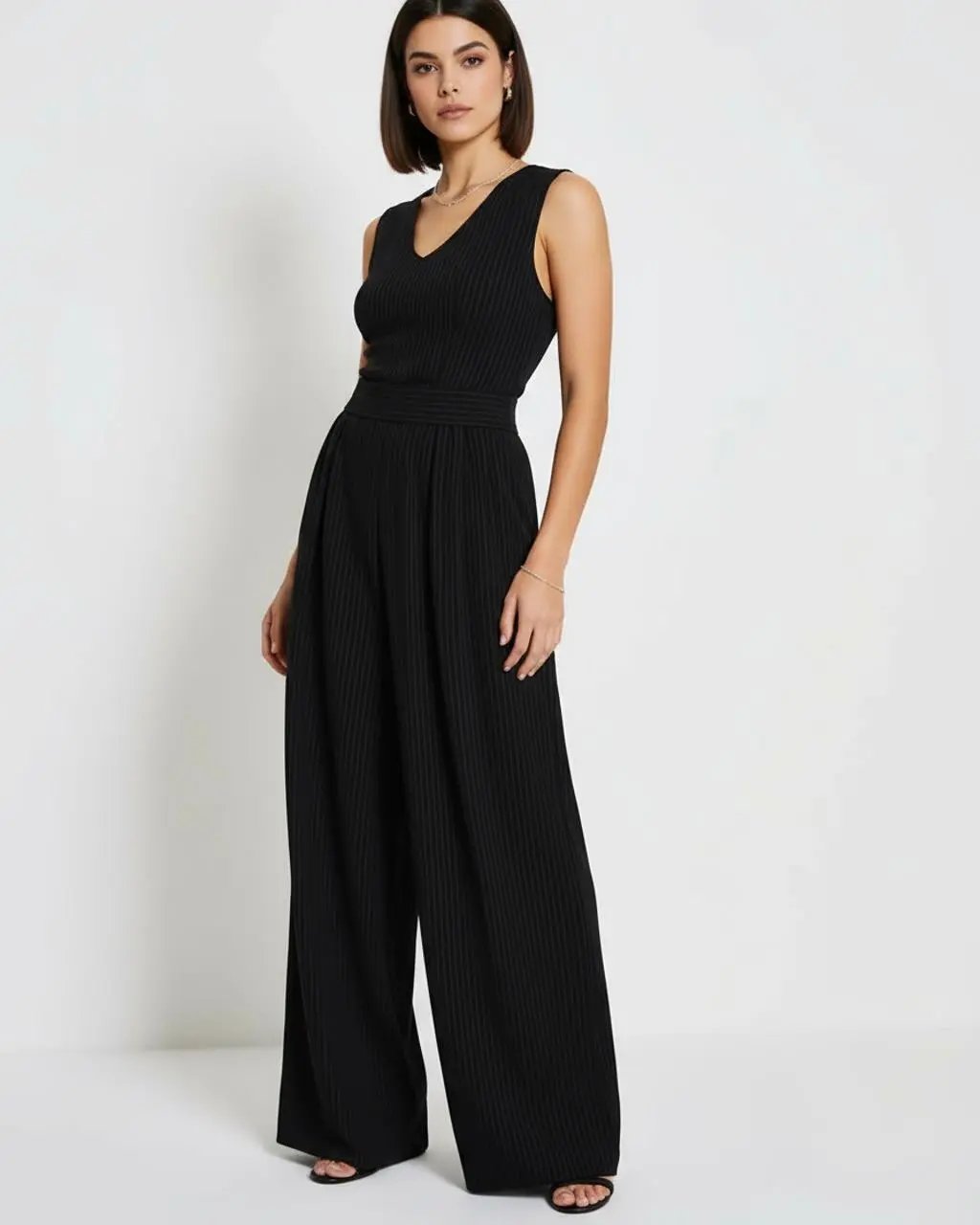 Pinstripe Vest Wide Leg Jumpsuit SOLACE