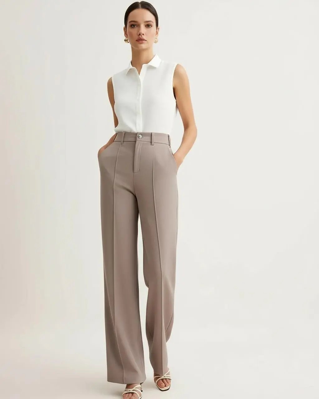 Gray High-Waist Pintuck Pants SOLACE