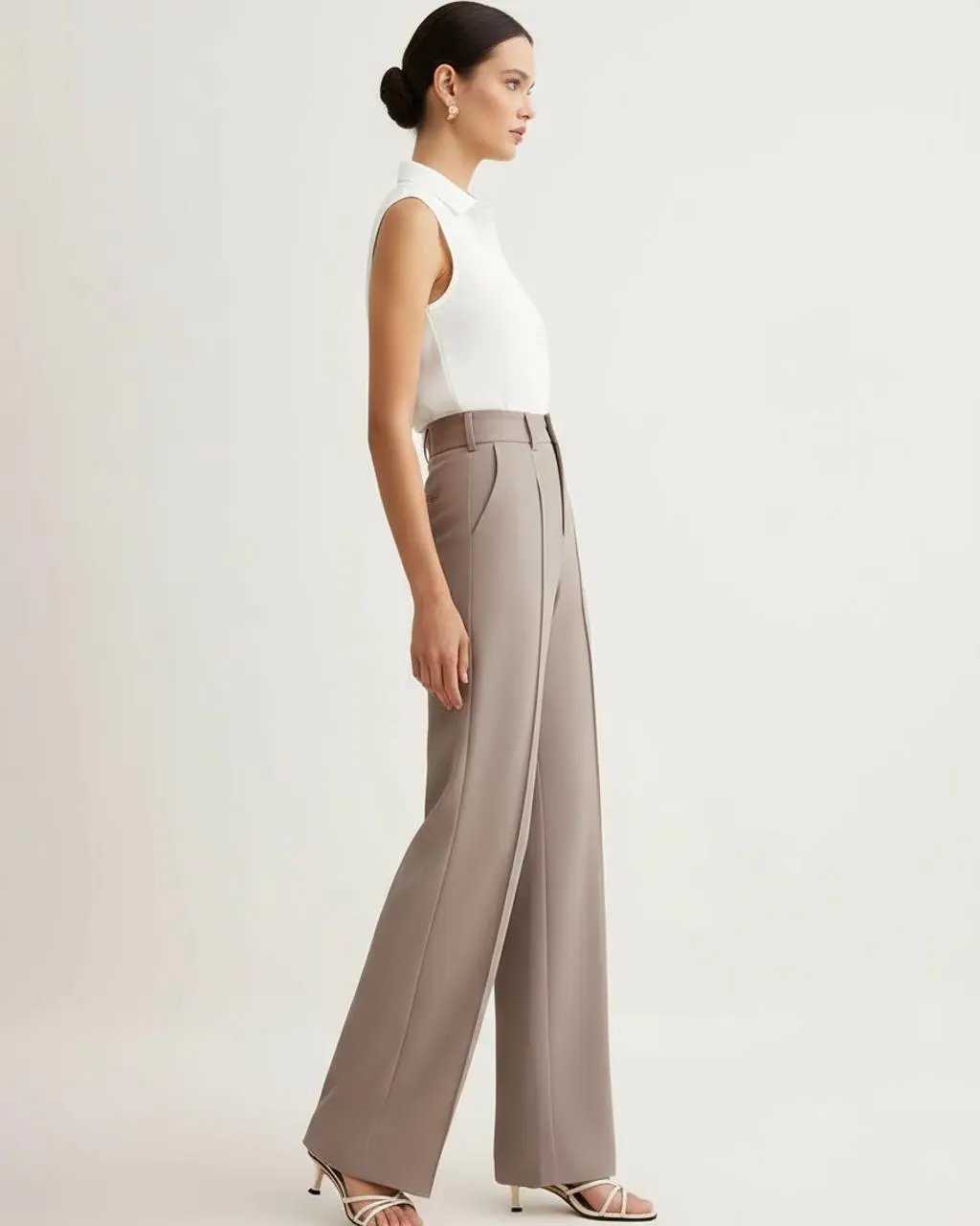 Gray High-Waist Pintuck Pants SOLACE