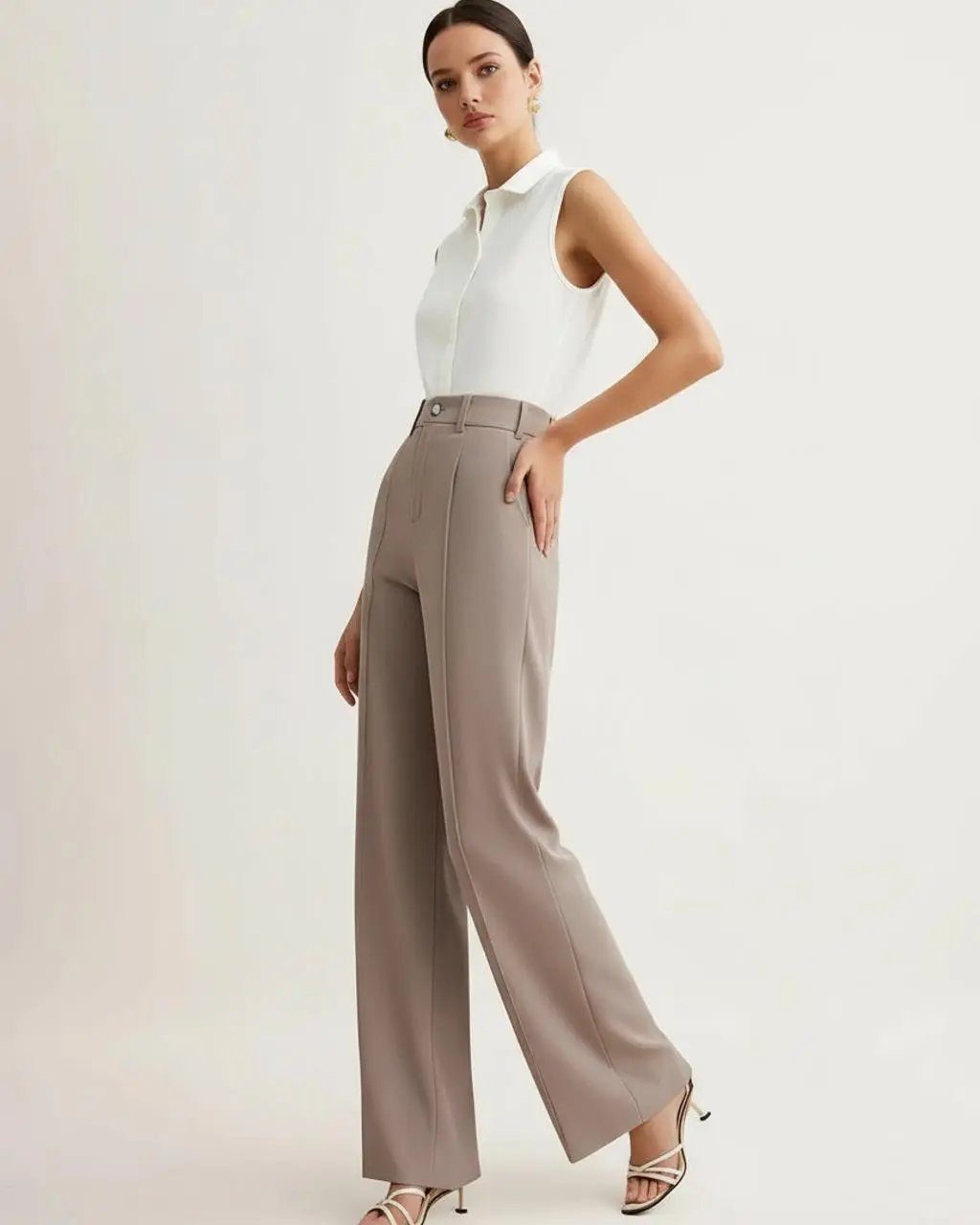 Gray High-Waist Pintuck Pants SOLACE
