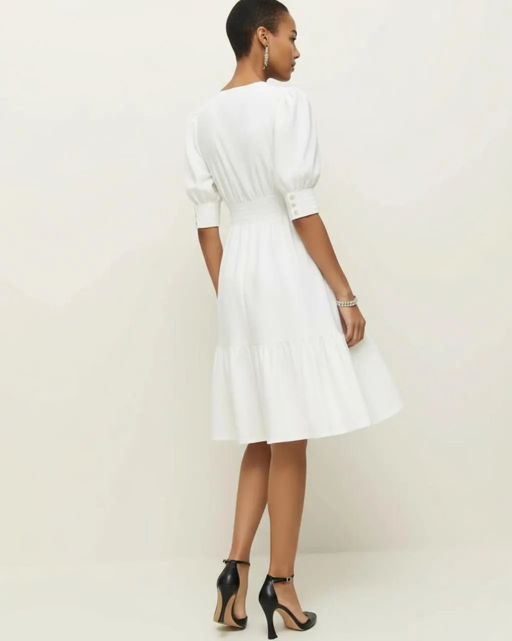 V-neck Elbow Sleeve Shirt Dress SOLACE