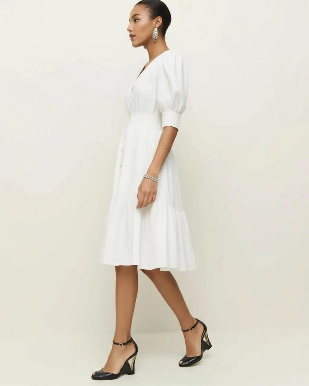 V-neck Elbow Sleeve Shirt Dress SOLACE
