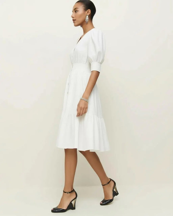 V-neck Elbow Sleeve Shirt Dress SOLACE