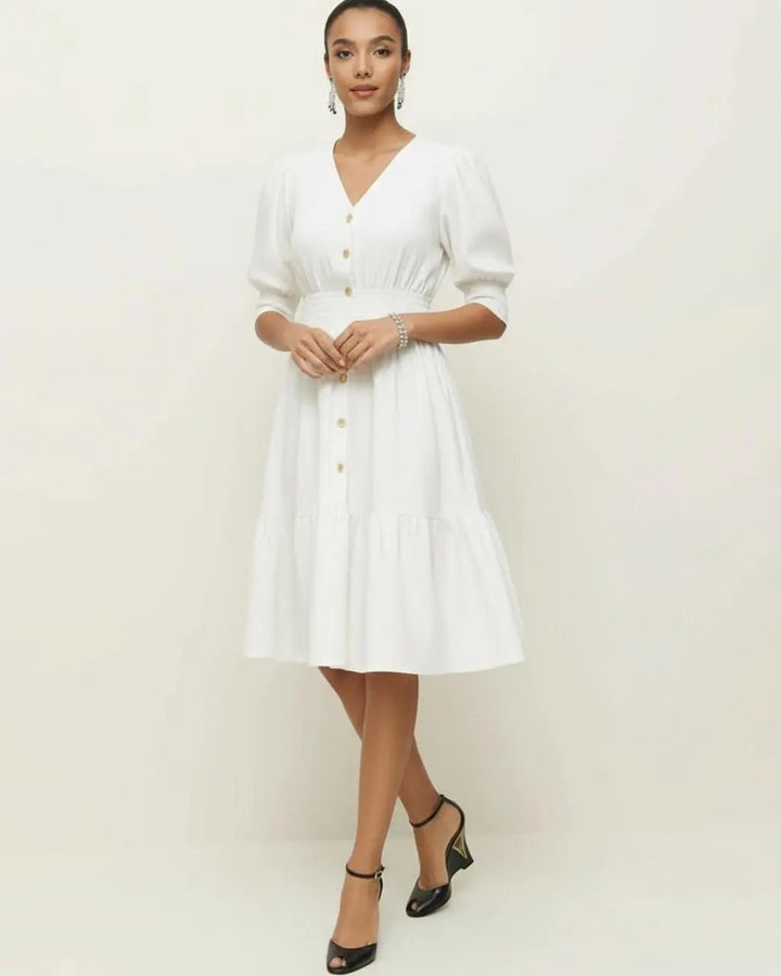 V-neck Elbow Sleeve Shirt Dress SOLACE