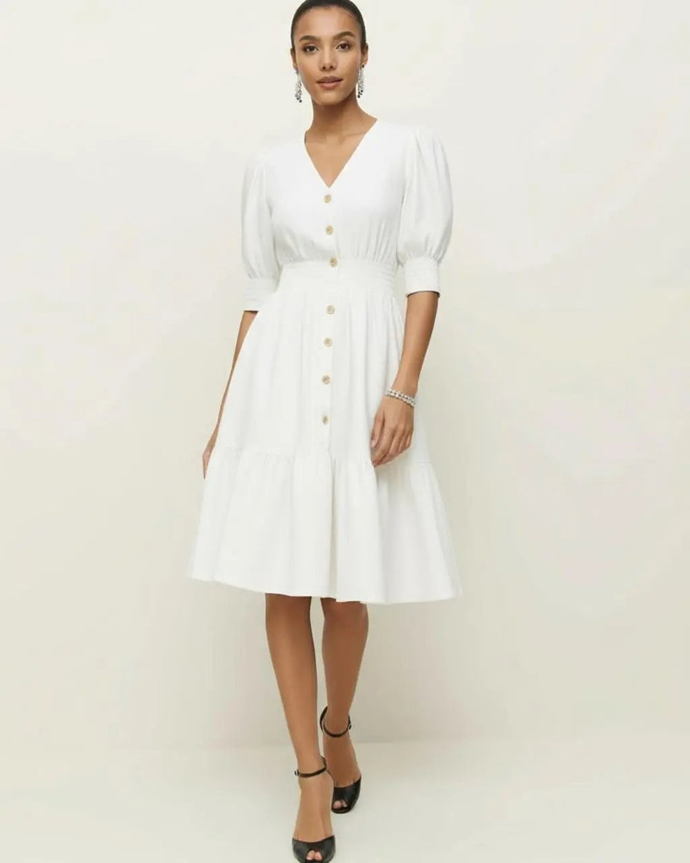 V-neck Elbow Sleeve Shirt Dress SOLACE