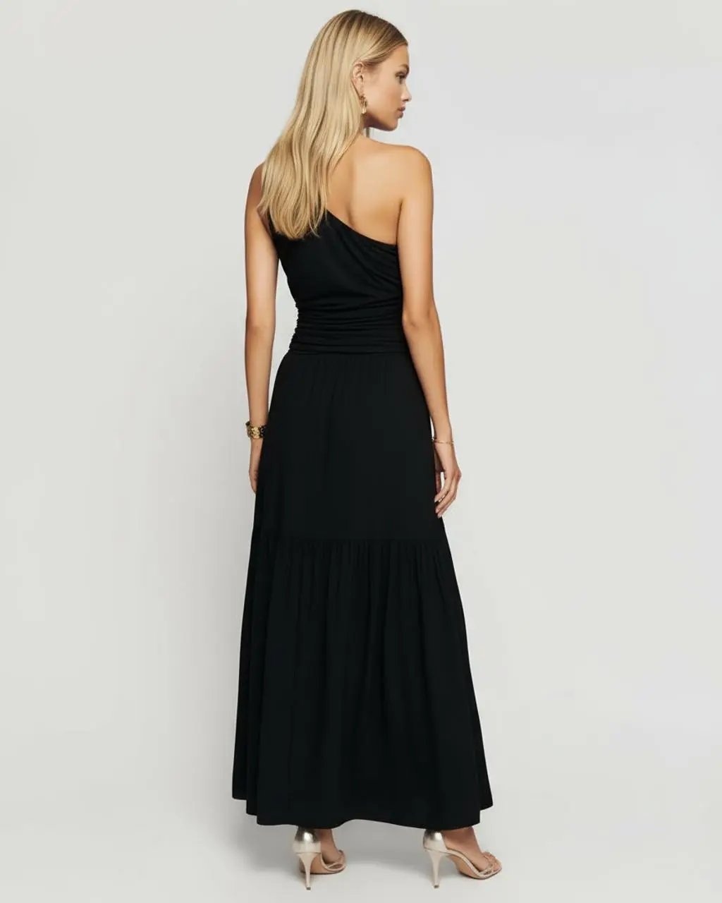 Black One-Shoulder Pleat Maxi Dress SOLACE