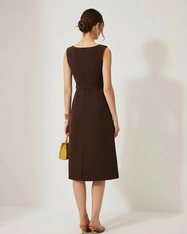 Brown Square Neck Button-Down Dress SOLACE