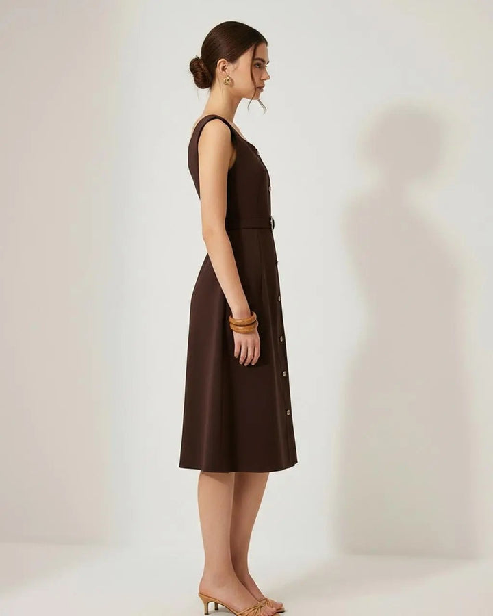 Brown Square Neck Button-Down Dress SOLACE