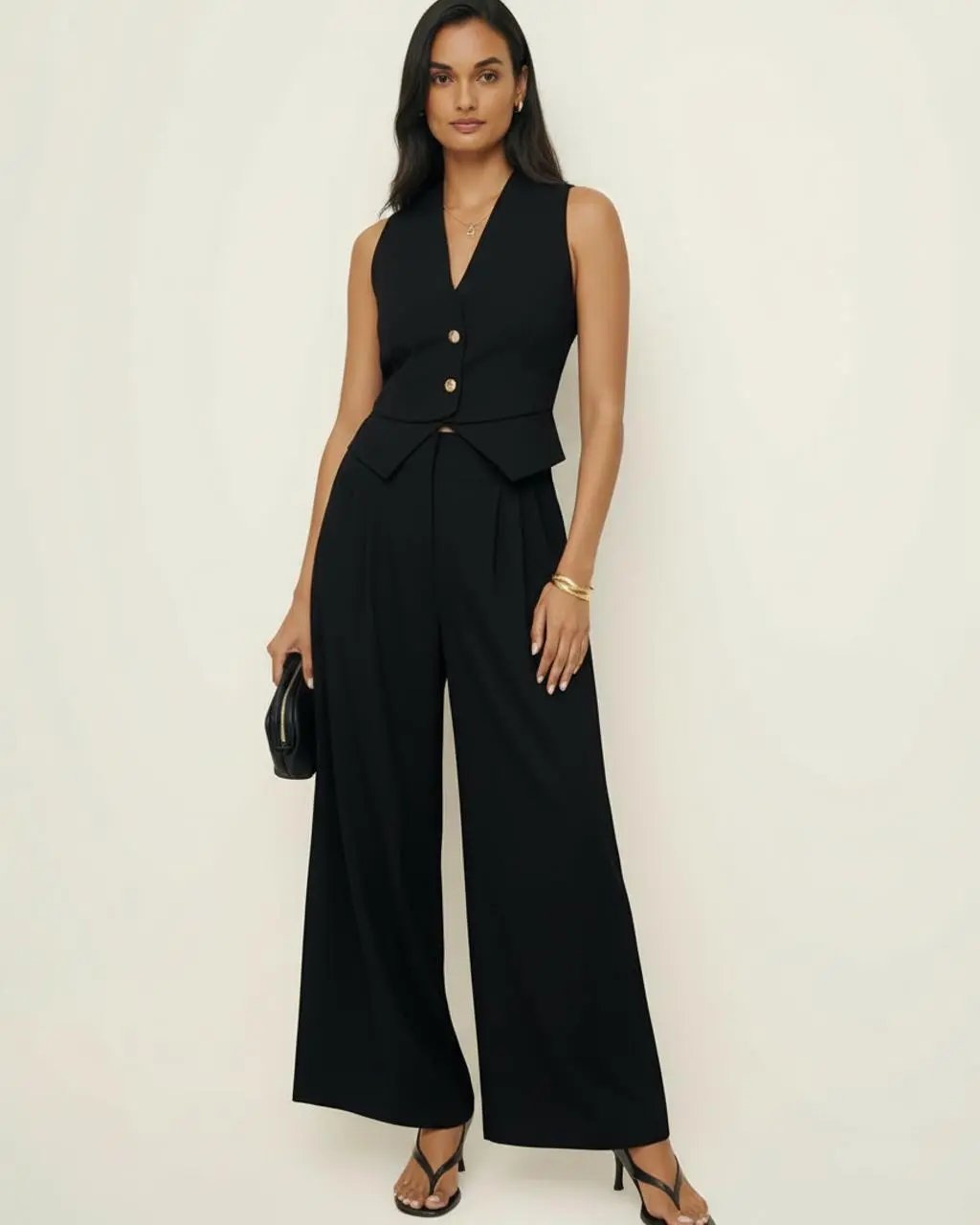 Sleeveless Blazer Vest and Wide-Leg Pants Suit SOLACE