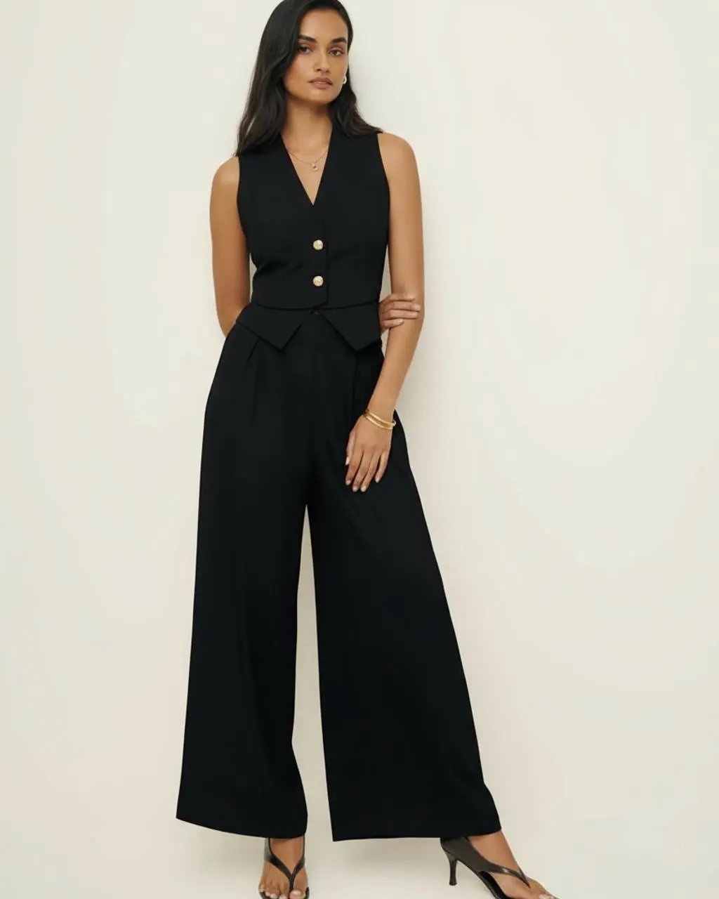Sleeveless Blazer Vest and Wide-Leg Pants Suit SOLACE