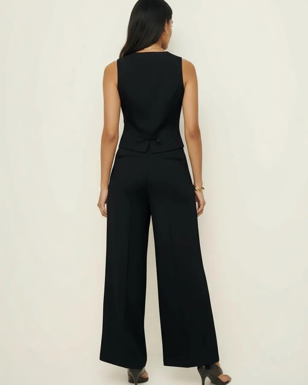 Sleeveless Blazer Vest and Wide-Leg Pants Suit SOLACE